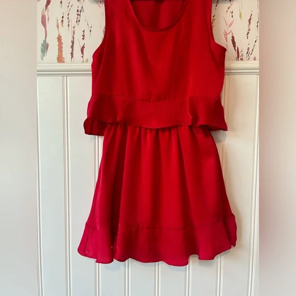 Red Ruffle Mini Dress - Picture 2 of 6